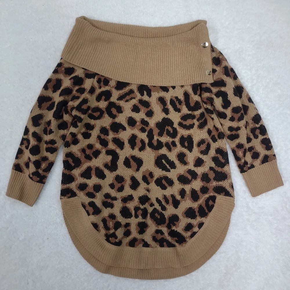 89th+Madison Women's Leopard Print Cowl Neck Sweater Size Medium - Picture 9 of 15
